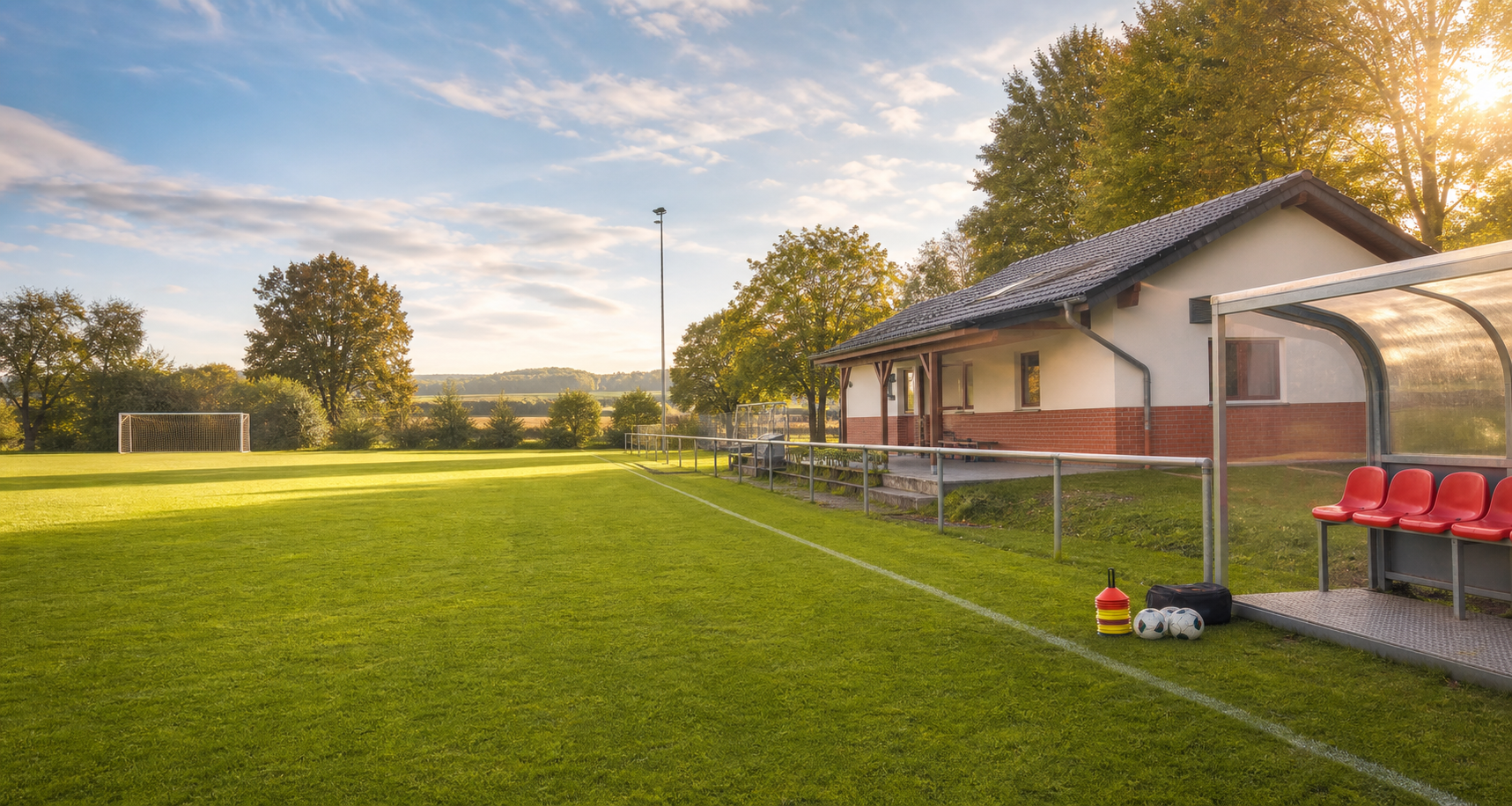 Terrain de football local avec club-house et matériel d'entraînement